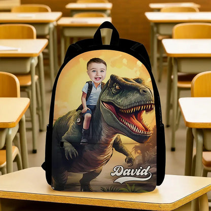 Kids School Backpack With Dinosaur Adventure Art, Personalized Unique Creative Gift for School Day Fun