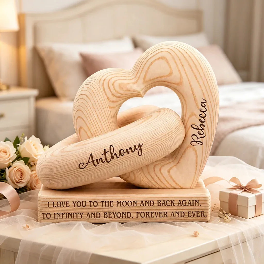 Personalized Heart Sculpture With Base, Intertwined Hearts in Warm Neutral Style, Unique Gift for Couples