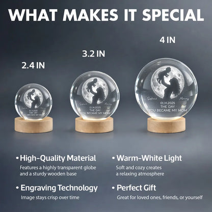 Personalized Globe Lamp with Mom Lifting Child Silhouette and Moon Glow, Unique Mother's Day Gift for Mom