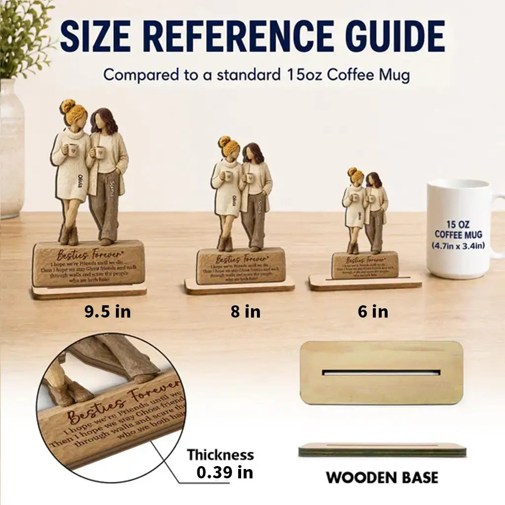 Personalized Wooden Plaque With Two Friends Holding Mugs, Unique Creative Gift For Friend