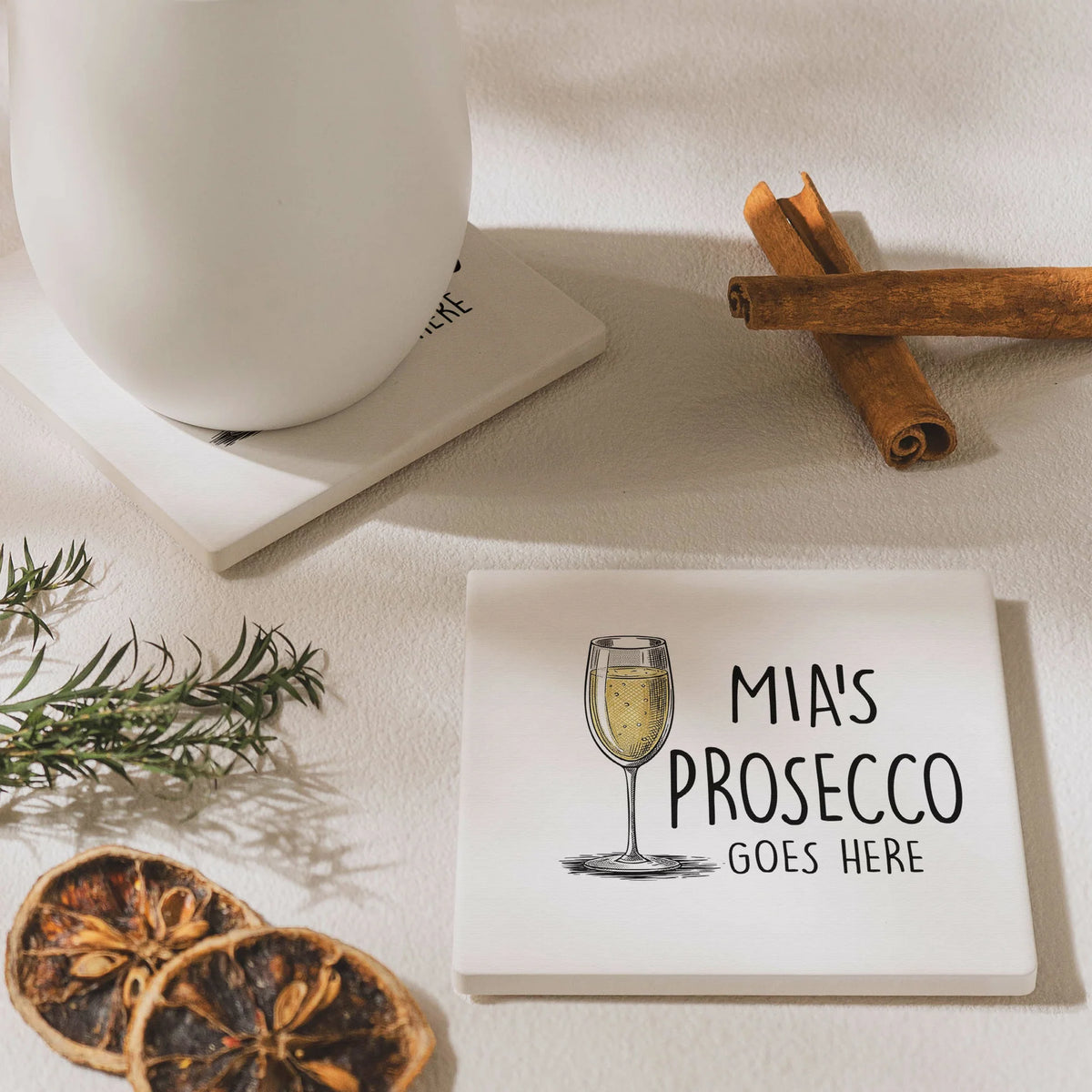 Personalized Round Ceramic Coaster with Custom Drink Text and Cocktail Illustration, Funny Bar Cart Decor, Unique Gift for Him or Her