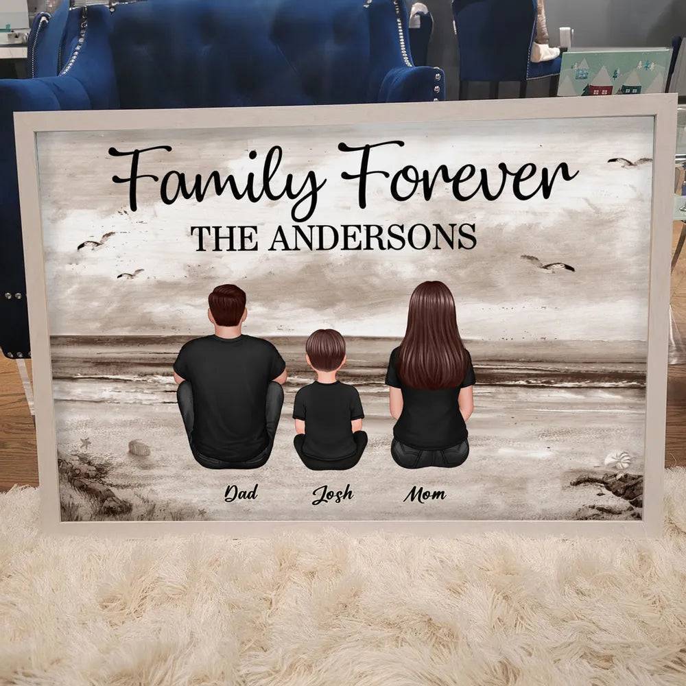 Family Forever Beach Design - Personalized Keychain, Poster, Wallet Card, and Pillow, Unique Gift