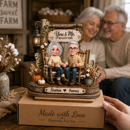 Personalized 2-Layer Wooden Plaque, Couple Holding Hands in Rocking Chairs, Unique Anniversary Gift