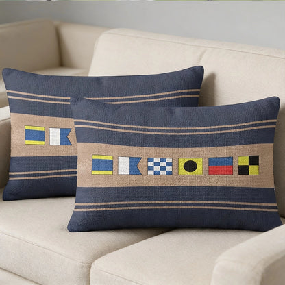 Personalized Nautical Signal Flags Rectangular Pillow, Coastal Navy Sofa Accent, Unique Gift for Home Decor Lovers