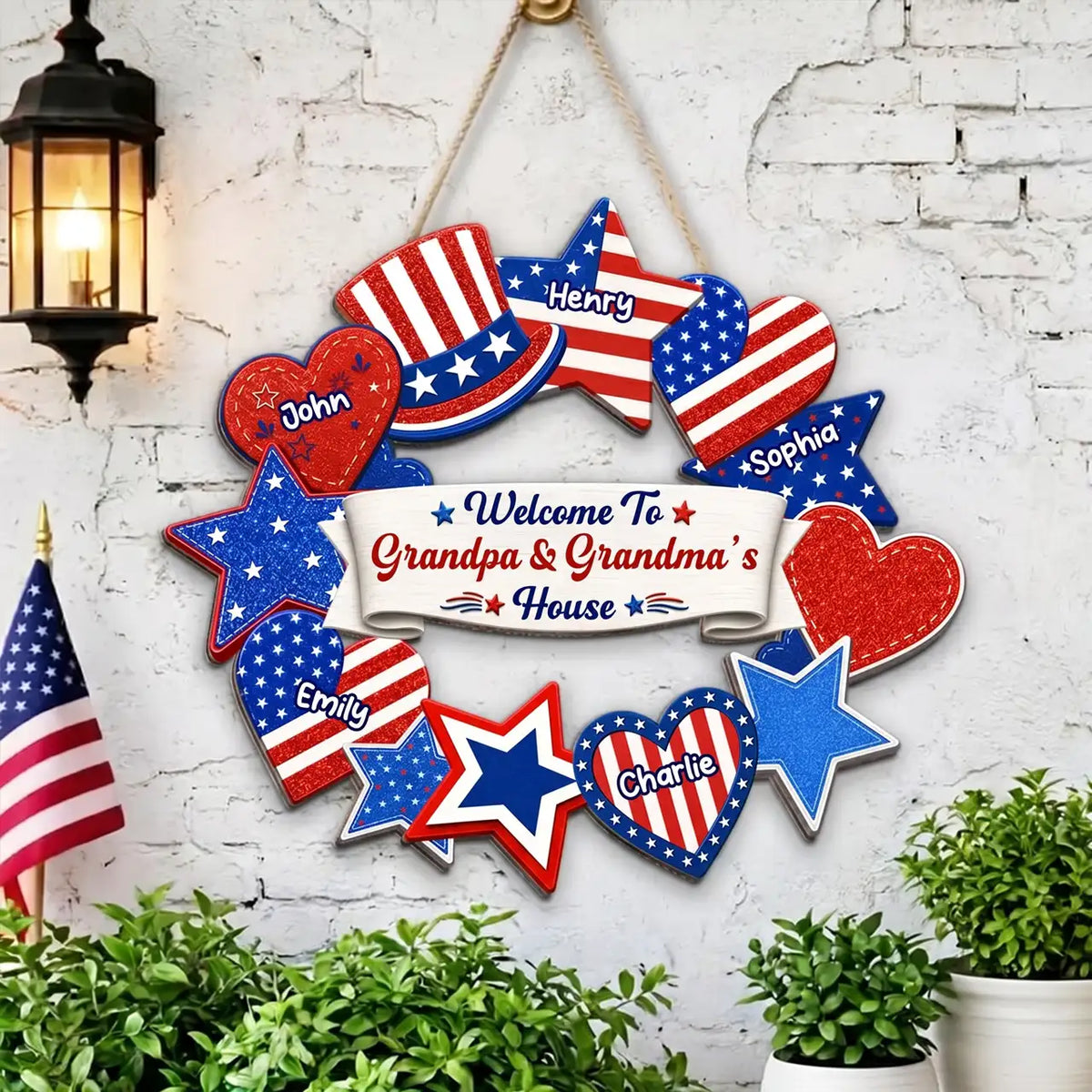 Personalized Wooden Sign, Patriotic 4th of July Porch Decor, Unique Gift for Grandparents