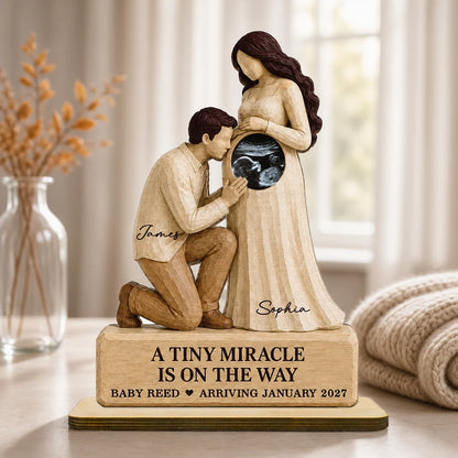 Personalized Wooden Plaque, A Tiny Miracle Is on the Way, Expecting Couple Keepsake, Creative Gift for New Parents