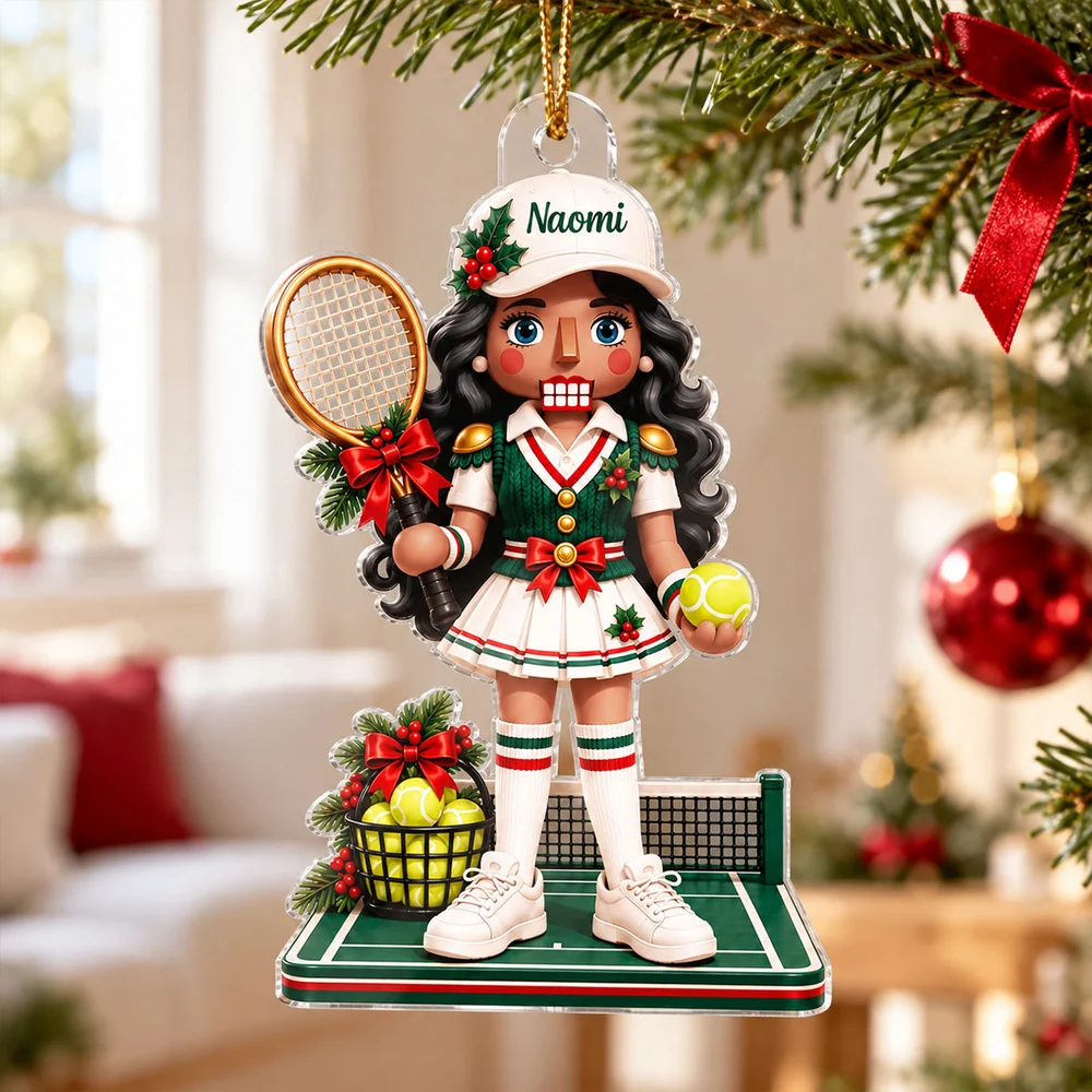 Female Tennis Nutcracker Acrylic Ornament, Personalized Racket & Ball Keepsake, Creative Gift for Granddaughter