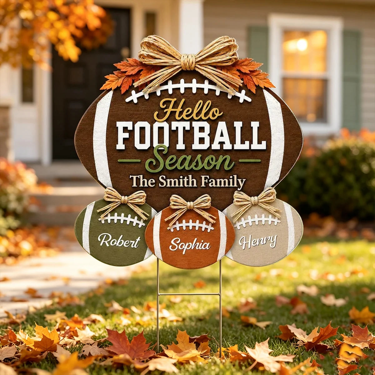 Hello Football Season Shaped Yard Sign, Personalized Lawn Decor, Creative Gift for Family Team Spirit