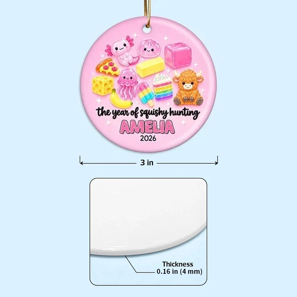Personalized Ceramic Ornament, Pink Squishy Character Collection, Unique Christmas Gift for Kids and Grandkids
