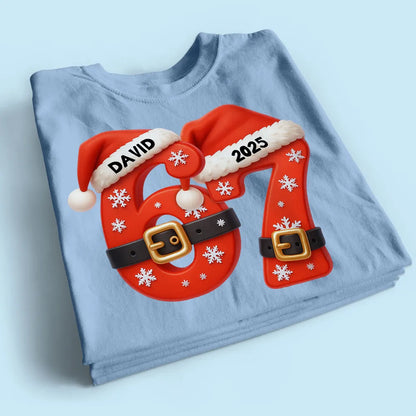 Funny Custom 6 7 Classic Tee, Santa Hat Christmas Number Shirt, Personalized Teen Grandkid Gift & Playful Holiday Party Top