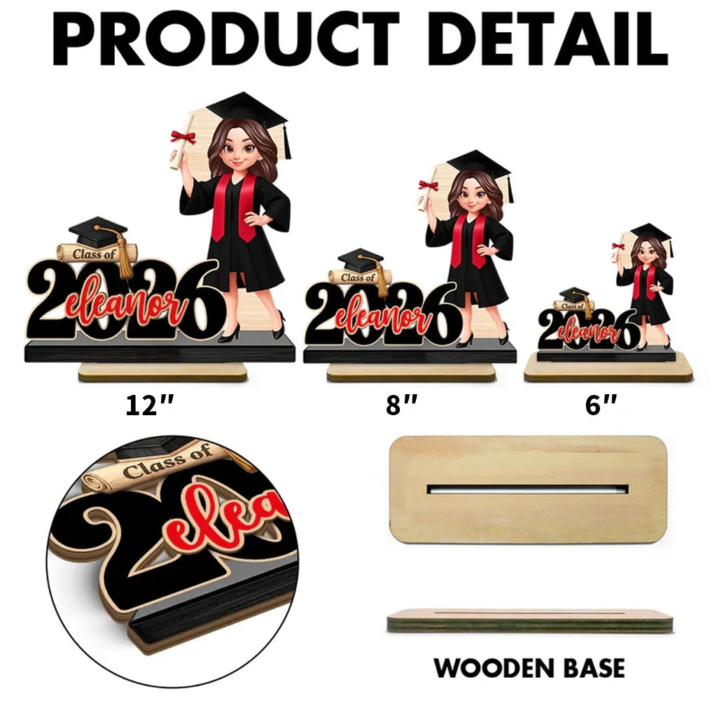 Custom 2-Layer Wooden Plaque For Graduation, Cap & Gown Keepsake, Creative Gift For Her Proud Moment