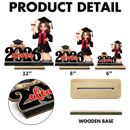 Custom 2-Layer Wooden Plaque For Graduation, Cap & Gown Keepsake, Creative Gift For Her Proud Moment