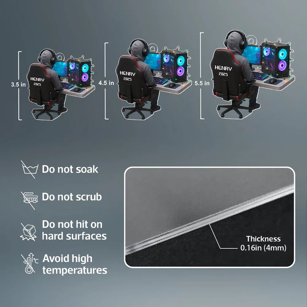 Personalized Gamer Acrylic Ornament, Hoodie & Headset Desk Setup with RGB PC Lights, Unique Gift for Gamers