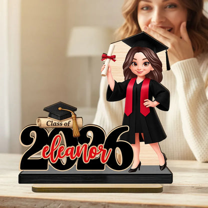 Custom 2-Layer Wooden Plaque For Graduation, Cap & Gown Keepsake, Creative Gift For Her Proud Moment