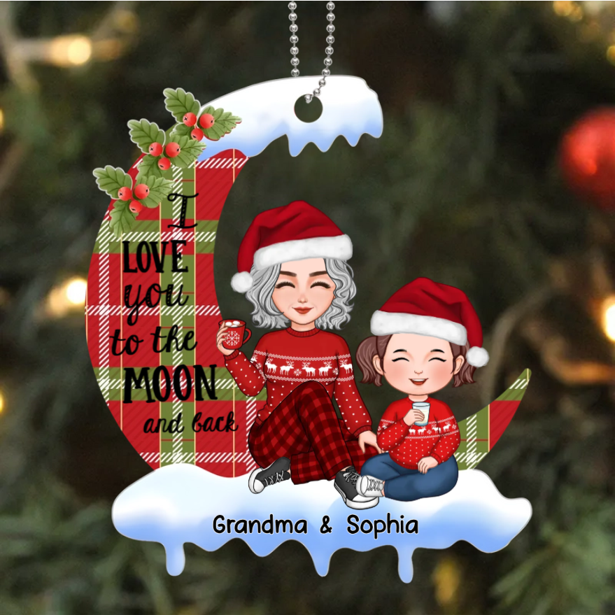 Personalized "I Love You to the Moon and Back" Personalized Ornament, Plaque, Keychain, Sign – Custom Gift for Grandma and Grandkid