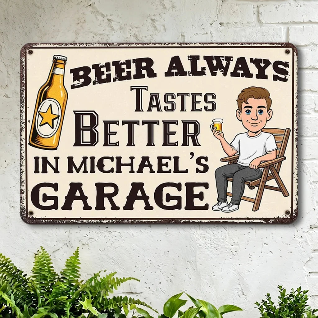 Personalized Rectangular Iron Sign, Cartoon Beer Garage Decor, Unique Gift for Dad & Beer Lover