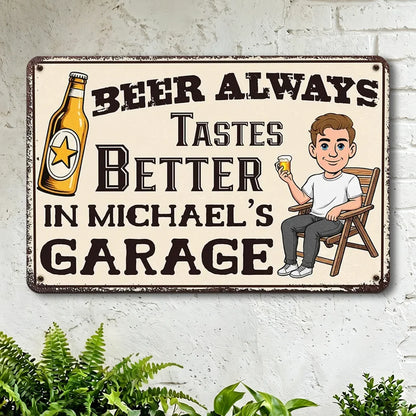 Personalized Rectangular Iron Sign, Cartoon Beer Garage Decor, Unique Gift for Dad & Beer Lover