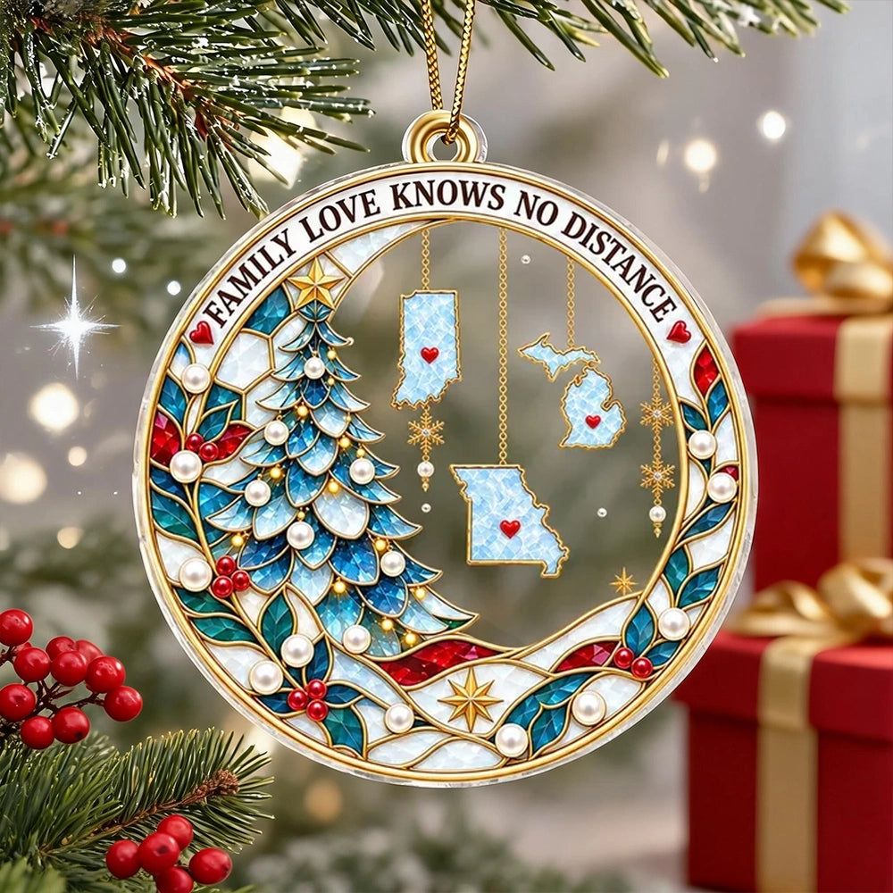 Personalized Acrylic Ornament, Stained Glass Style Christmas Tree, Unique Gift for Long-Distance Family
