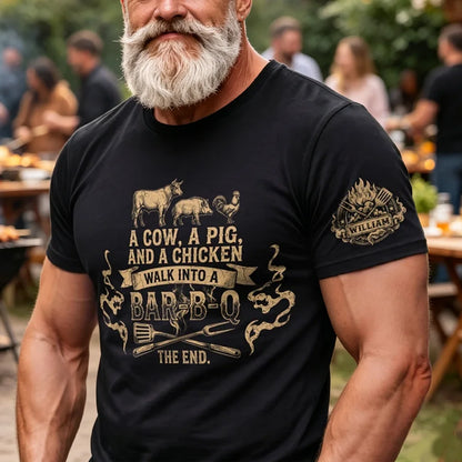 Personalized Dual Print Classic Tee, Vintage Bar-B-Q Joke for Outdoor Cookouts, Unique Gift for Dad