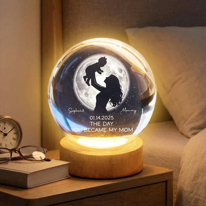 Personalized Globe Lamp with Mom Lifting Child Silhouette and Moon Glow, Unique Mother's Day Gift for Mom