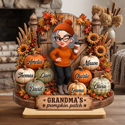 Grandma's Pumpkin Patch 2-Layer Wooden Plaque, Rustic Fall Family Keepsake & Creative Gift