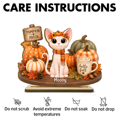 Personalized 2-Layer Wooden Plaque, Sitting Cat in Pumpkin Patch, Unique Fall Gift for Cat Lovers