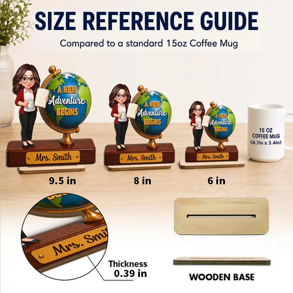 Personalized 2-Layer Wooden Plaque for Teacher, Globe New Adventure Begins Unique Back to School Gift