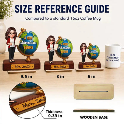Personalized 2-Layer Wooden Plaque for Teacher, Globe New Adventure Begins Unique Back to School Gift