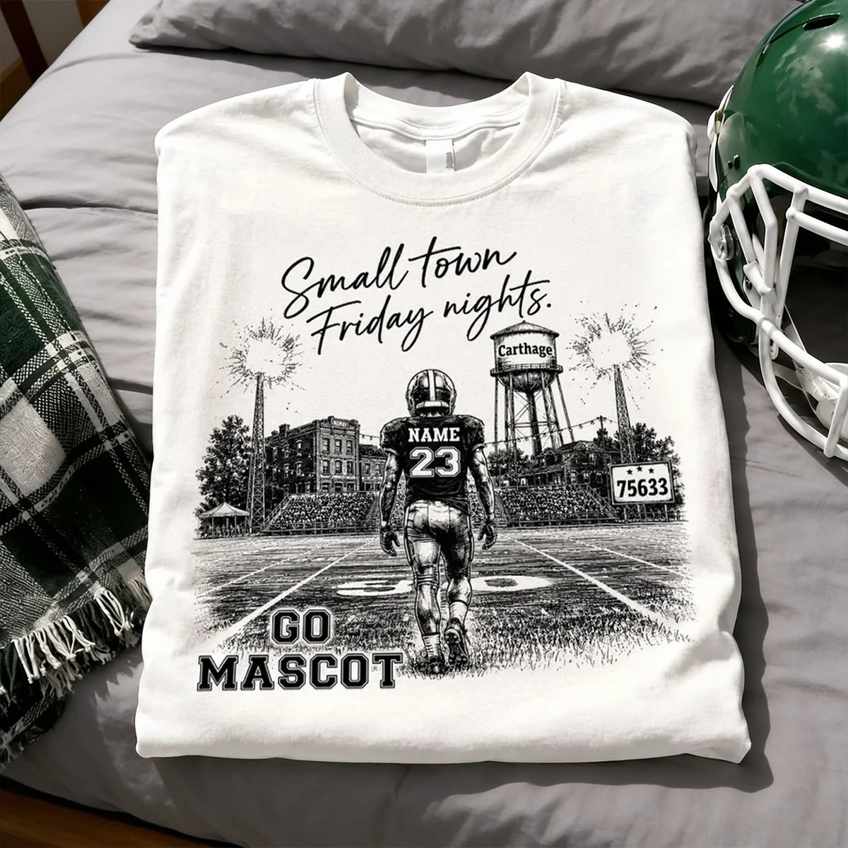 Small Town Friday Nights Personalized Classic Tee, Player Walking Onto Stadium Field, Creative Gift for Football Fans