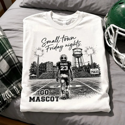 Small Town Friday Nights Personalized Classic Tee, Player Walking Onto Stadium Field, Creative Gift for Football Fans