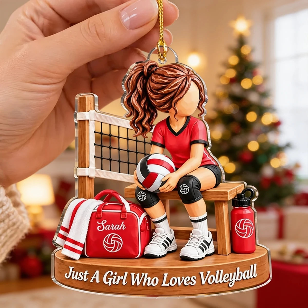 Personalized Acrylic Ornament, Seated Girl Who Loves Volleyball, Creative Gift for Daughter or Teammate