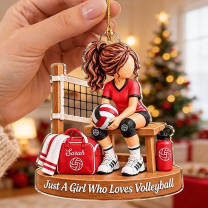 Personalized Acrylic Ornament, Seated Girl Who Loves Volleyball, Creative Gift for Daughter or Teammate