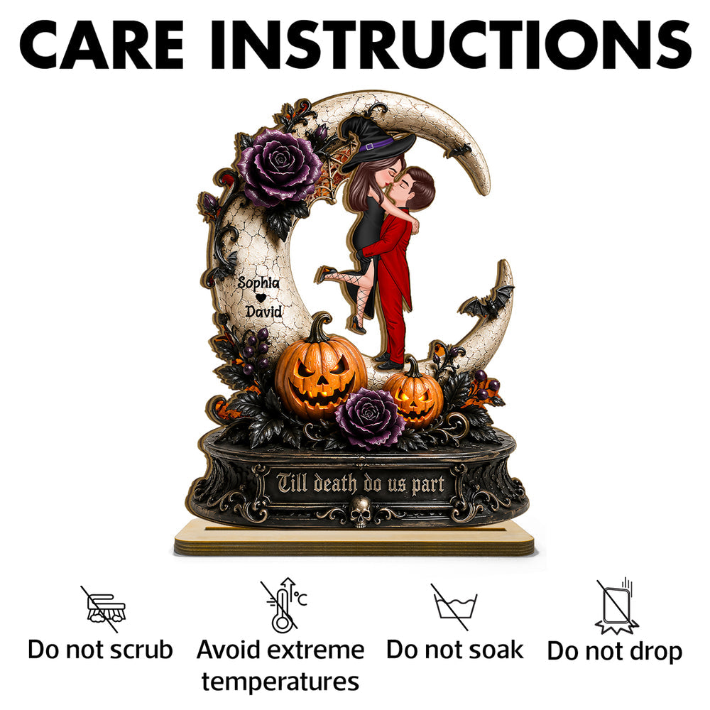 2-Layer Wooden Plaque with Spooky Couple & Pumpkins, Custom Romantic Keepsake, Creative Gift for a Couple