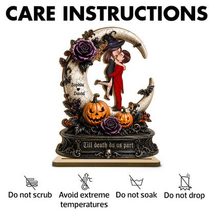 2-Layer Wooden Plaque with Spooky Couple & Pumpkins, Custom Romantic Keepsake, Creative Gift for a Couple