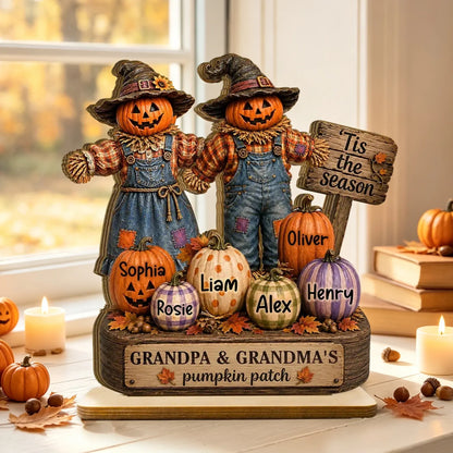 Grandpa & Grandma's Pumpkin Patch Personalized 2-Layer Wooden Plaque, Creative Gift for Fall Family Decor