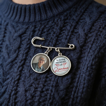 In Loving Memory of Grandma Alloy Charm Lapel Pin With Custom Photo - Heartwarming Memorial Gift