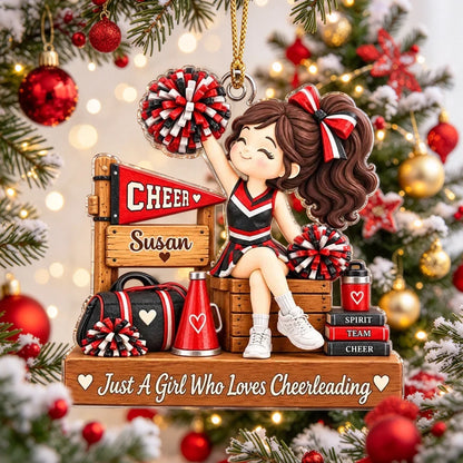 Personalized Acrylic Ornament, Cheerleader with Pom Poms, Festive Tree Decor, Unique Gift for Cheer Fans