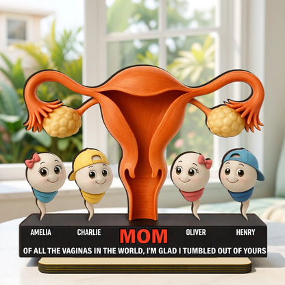 Personalized 2-Layer Wooden Plaque Funny MOM Quote with Cute Cartoon Sperm Design, Unique Gift for Mom