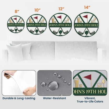 Personalized Shaped Metal Sign, Vintage Golf 19th Hole Bar Scene, Unique Gift for Golfer
