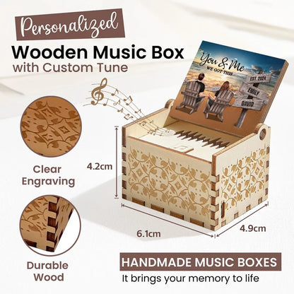 You & Me Beach Sunset Couple Wooden Music Box, Personalized Keepsake Gift for Couples to Remember Your Favorite Moment
