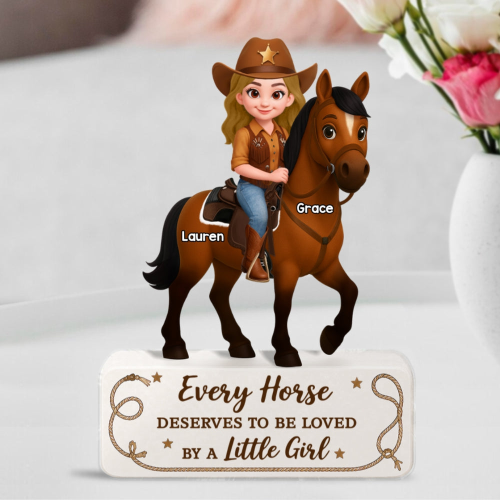 Personalized Shaped Acrylic Block Plaque, Cartoon Cowgirl Riding a Horse, Unique Gift for Horse Lovers