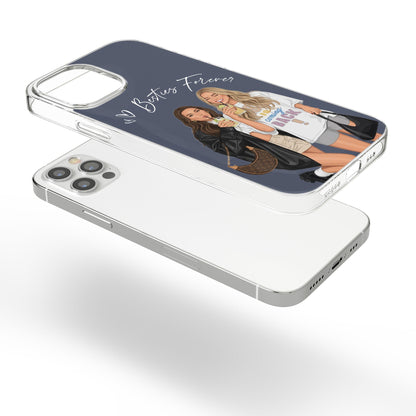 Custom Clear TPU Phone Case For Friends, Pastel Portrait Art Unique Gift With Soulmates Vibe