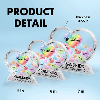Personalized Shaped Acrylic Block Plaque for Grandma, Colorful Heart Grandkids Design, Sweet Shelf Decor, Unique Gift