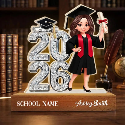 Class of Graduation Block LED Light Plaque, Personalized Keepsake With Warm Glow for Bedroom or Desk, Thoughtful Gift for Grad