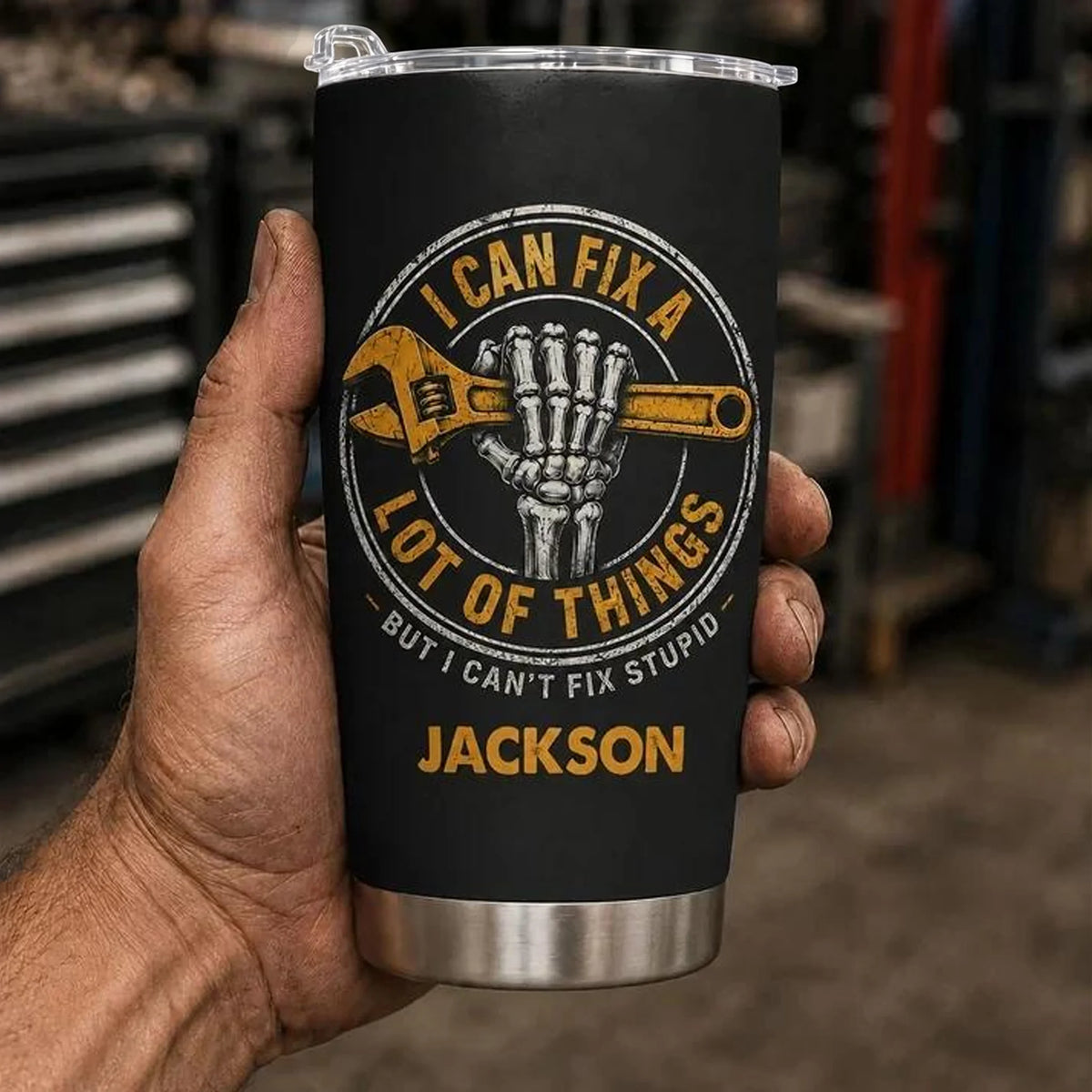 Personalized Insulated Travel Tumbler, I Can't Fix Stupid Wrench Design, Unique Gift for Mechanics