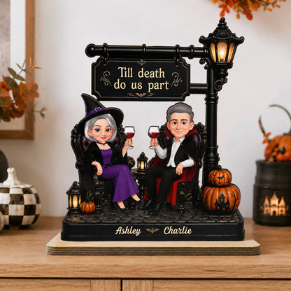 2-Layer Wooden Plaque with Till Death Do Us Part Couple Scene, Unique Gift for Spouse