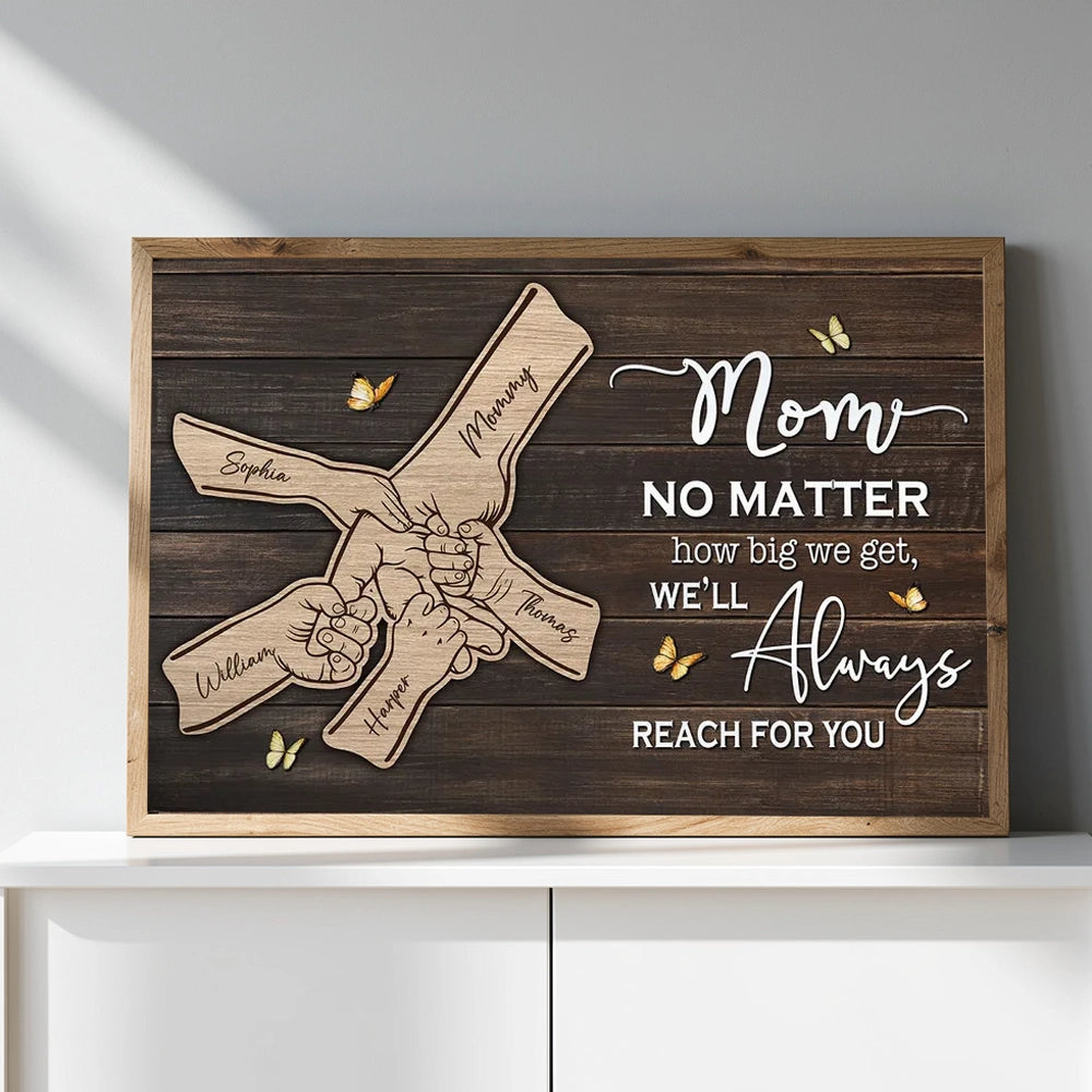 Mom We'll Always Reach For You Poster, Personalized Hand-Holding Design, Meaningful Gift for Mom