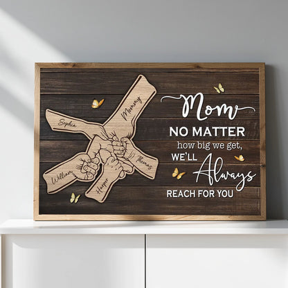 Mom We'll Always Reach For You Poster, Personalized Hand-Holding Design, Meaningful Gift for Mom