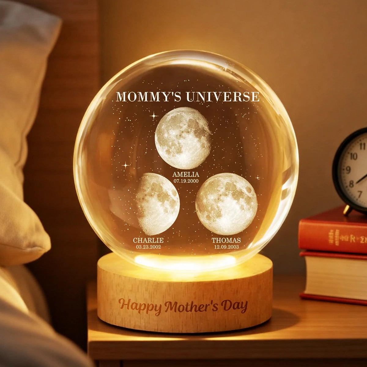 Personalized Globe Lamp Moon Phase Night Light for Mom - Mommy's Universe Starry Glow, Unique Mother's Day Gift