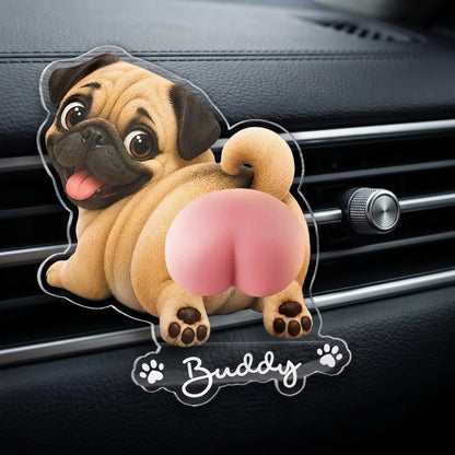 Personalized Car Vent Clip with a Playful Pug Looking Back from the Vent, Creative Gift for Dog Lovers